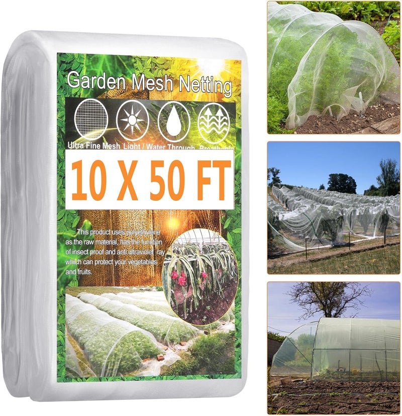 Fippy Garden Netting Pest Barrier, 10 X 50FT Insect Netting for Garden Raised Beds, Garden Bug Netting Plant Mesh for Blueberry Bushes, Figs, Plants, Vegetables Protection - Image 1